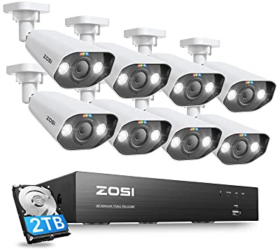 ZOSI 8CH 4K PoE CCTV Camera System with AI Human Vehicle Detection, 2TB HDD | 8 Channel PoE NVR System, 8 x 8MP Ultra HD Outdoor PoE Security Cameras, Color Night Vision, 2-Way Audio, Spotlight and Siren