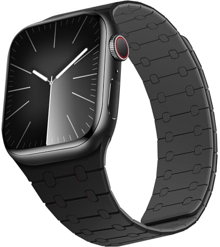 ZZDZZ Compatible avec Bracelet Apple Watch 49mm 46mm 45mm 44mm 42mm 41mm 40mm 38mm, Bracelet Silicone Magnétique pour iWatch SE Ultra 3/2/1 Série 11 10 9 8 7 6 5-1 (38/40/41/42, Noir/Gris)