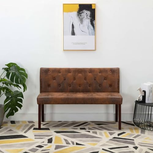 Mengtu Retro-Stil Sitzbank mit Knopfmuster, Wildleder-Optik, 120 cm, Braun - Montage erforderlich Model288573