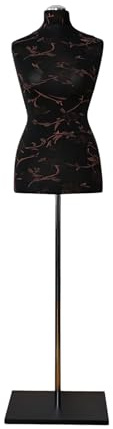 LUSORIA Schneiderpuppe, Schneiderbüste weiblich schwarz - braune Blumen/schwarzer Standfuß (XXL 46/48)