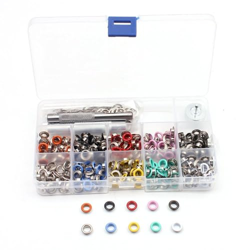 300 Sets Metallösen Ösen Kit mit 3 Stück Fixierwerkzeug, 10 Farben 6mm kleine Ösen Set für Schuhe Kleidung Taschen Leder DIY Handwerk