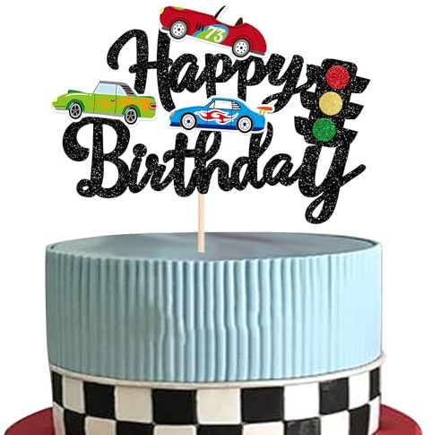 SYKYCTCY 1 Pack Racing Car Happy Birthday Cake Topper Fighting Race Car Cake Pick for Racing Sports Theme Baby Shower Boys and Girls' Birthday Party Cupcake Decorations Supplies