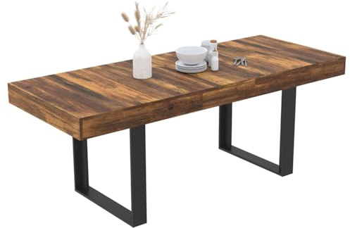 IDMarket - Mesa de comedor extensible rectangular Phoenix Bandeja Hawkins 4-8 personas, madera oscura, 160-200 cm