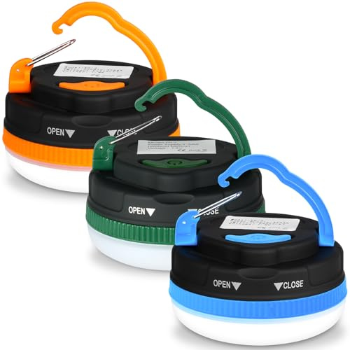 Flintronic Campinglampor, 3-pack, LED-campinglykta med 5 lägen, inkl. SOS-ljusläge, vattentät minitältlampa, bärbar och praktisk, nödfallsset för friluftsliv, vandring, camping och fiske
