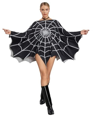 Felcia Halloween-Poncho-Kostüm für Damen, lustiger Spinnennetz-Druck, Poncho-Umhang für Karneval, Cosplay, Party, Poncho Umhang