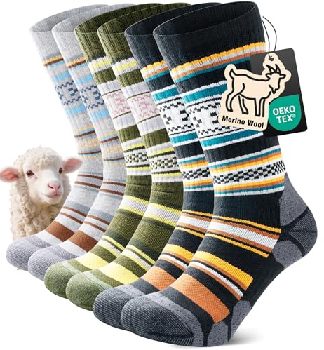 TANSTC Chaussettes Homme 35-38 en Laine Mérinos Chaussette D'Hiver, Soquettes Renforcées Anti-Ampoules Pour la Randonnée Thermique, Couleur Femelle 3 Paires