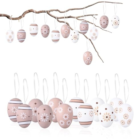 HweeWanX Plastik Ostereier zum Aufhängen Draußen, 12 Stück Pastell Ostereier Plastik, Ostern Easter Eggs Oster Kunststoffeier mit Aufhänger Kordel, Ostereier zum Aufhängen Pastell für AußEn, Innen