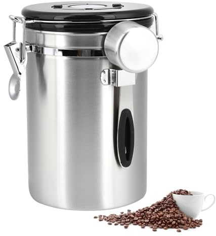 Jwthee Boîte à café en acier inoxydable, récipient de stockage de grains de café avec cuillère, pot à café de 1,8 L pour café moulu, récipient alimentaire de cuisine, pot pour céréales,