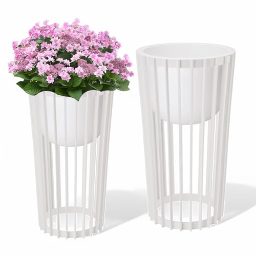 MELTOM Blumenkübel Blumentopf Pflanztopf Rund Dekorativ Ständer Plastikständer (Weiß, XXL Topf + XXL Ständer)