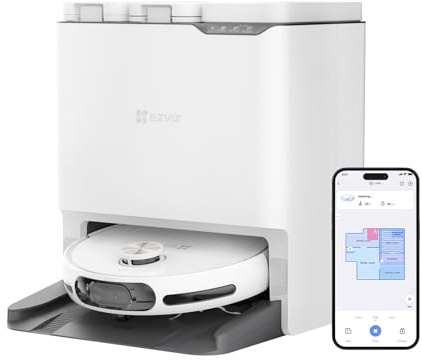 EZVIZ RS20 Max Robot Aspirateur avec Serpillière Installation & Détachement Automatique, Brosse Latérale Surélevée, 7200 Pa, Nettoyage à l'eau Chaude 60°C, Séchage à l'Air Chaud, Balayage des Bords