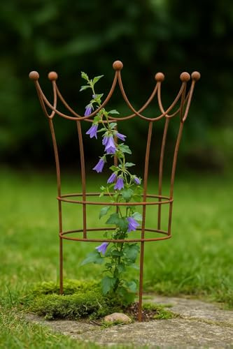 Der-Porzellan-Laden Gartendeko Rost Deko für draußen: Staudenstütze & Gartenkrone aus Metall, 45 x 50 cm, wetterfest, dekorativ bepflanzbar, ideal für Gartenliebhaber