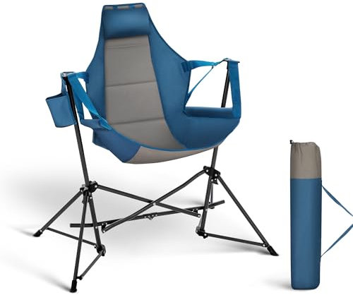 ALPHA CAMP Swinging Camping Chair Folding Garden Chairs with Cup Holder Headrest and Adjustable Backrest Portable Rocking Recliner for Picnic Outdoor Camping