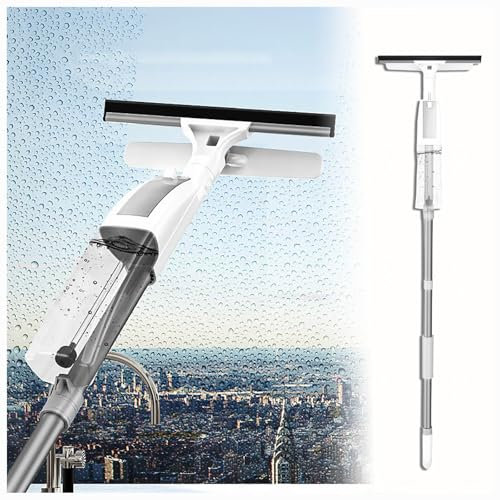 HJXBD888 3 en 1 Spray Limpiacristales con Poste Telescópico, Limpiacristales Profesional con 3 Paños Microfibra para Ventanas Altas Interior/Exterior