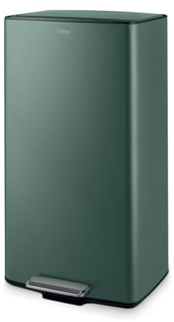 Tower 40L Rectangular Pedal Bin, Made from Strong & Durable Carbon Steel, Inner Bucket, Carbon Filter Compartment, Forest Green