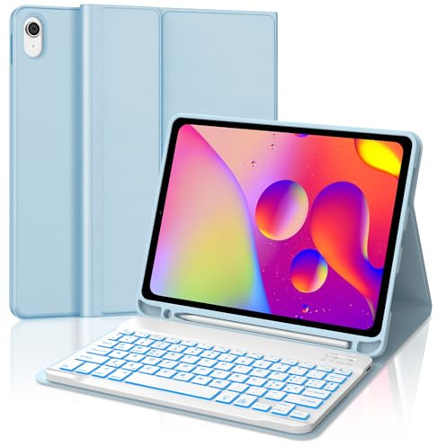 Occtingkind Funda con Teclado para iPad A16 11/10 Generación 11/10.9, Teclado Español Ñ Desmontable Bluetooth para iPad 10.ª/11.ª Generación 2022/2025, Azul Claro
