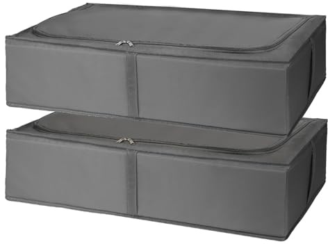 Ezvsevuo 2 Pièces Boite Rangement Sous Lit, Sac de Rangement Pliable Sous Lit avec Tissu Résistant, Bac Rangement Sous Lit pour Couette, Vetement, Couverture - 68 x 40 x 17 cm, Gris