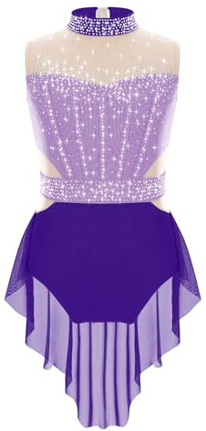 inhzoy Body Danza Classica Ballerina Bambina Vestito da Balletto Ballo Lirico Contemporaneo con Strass Balletto Leotards Body Ginnastica Ritmica Abito da Ballo Latino Viola 9-10 anni