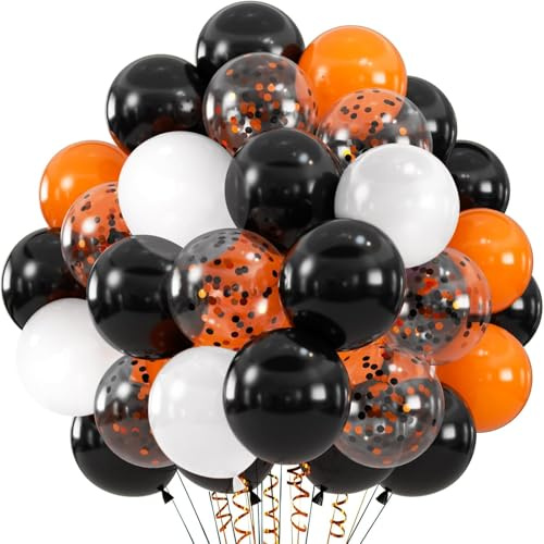55 Stück Halloween Luftballons 12 Zoll Latex Ballon Schwarz und Orange Latexballon Halloween Graduierung Partyballon Geburtstag Dekoration Hochzeit Neujahrsdekoration