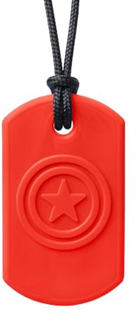ARK's Superstar Kauhalskette inkl. Logostar® Praxisleitfaden – sensorische Kauhilfe zur Selbstregulation – in 3 Härtegraden – BPA-frei – Silikon – 90 cm Kette – made in USA (rot, weich)