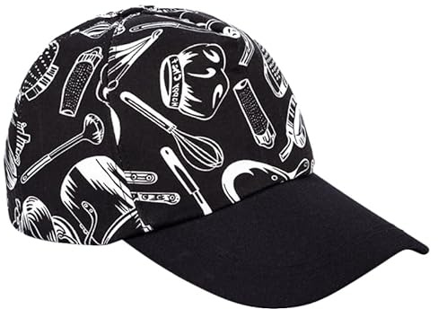 iplusmile Casquette De Cuisinier Noire avec Motif Couteau Et Fourchette Toque De Serveur Confortable Et Absorbante pour Cuisine Restaurant Et Travail