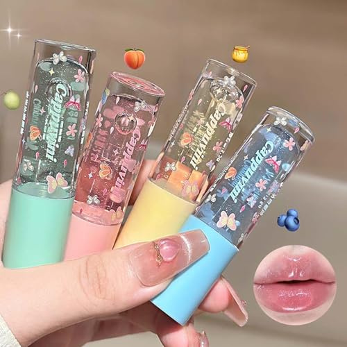 4Pcs Shiny Lipgloss Set,Feuchtigkeitsspend Lang anhaltende Transparent Lippenöl,Glänzendes Finish mit Schimmerpartikeln,Revitalisierend für Trockene Lippen