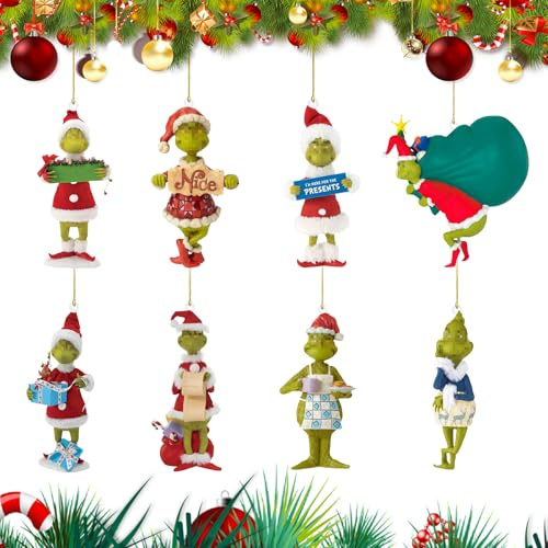 8er Set Flache Weihnachtsbaumschmuck 2D Acryl Christbaumschmuck Weihnachtsbaum Anhänger Deko Weihnachtsanhänger Weihnachtsdekorationen für Tannenbaum, Fenster, Türkranz