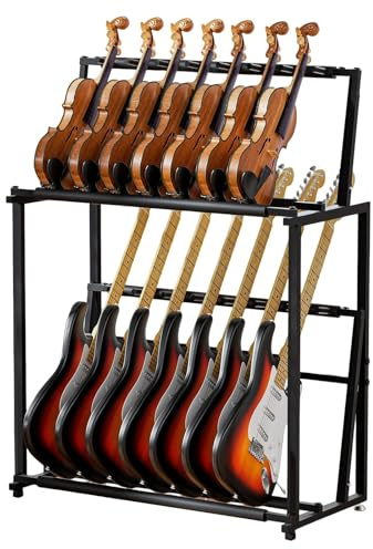 EUNEWR Gitarrenständer, Gitarrenhalter für 14 Gitarren, Faltbarer Multi-Gitarrenständer mit weichem Schwamm für Akustikgitarre, E-Gitarre, Bass, Abnehmbar in zwei separate Gitarrenhalterungen.