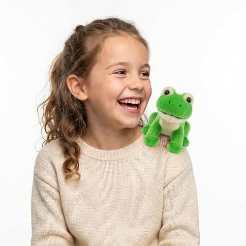 JUSTQUNSEEN Magnetic Shoulder Frog Plush Toy Wearable Mini Plush Green Toad Palm Size Plush Fairy Tale Frog Prince Kiss Costume Prop Royal Amphibian Nature Explorer Room Decor Toddlers