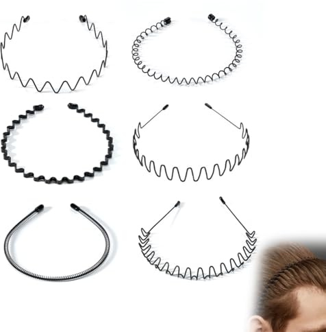 LACHT 6 Pièces Bandeaux Élastiques, Pour Homme, Antidérapants, Noirs, Mats, Plusieurs Styles, Convient Pour Le Sport, Le Fitness, Le Maquillage Quotidien