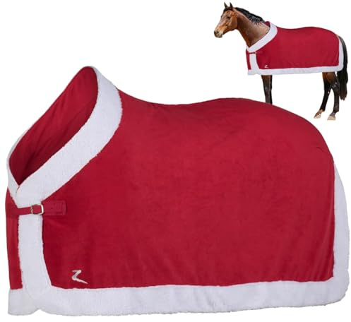 Weihnachtsdekorationen, Pferdedecke, weihnachtliche rote Pferdedecke, weiche Fleecedecke, warme Winterdecken mit weißem Kunstfellrand für