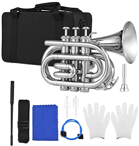 Fesjoy Flache B-Mini-Taschentrompete mit Einzigartigem Design und Ausgezeichnetem Klang, Ideal für Studenten und Profis, Blechblasinstrument mit Reinigungsset