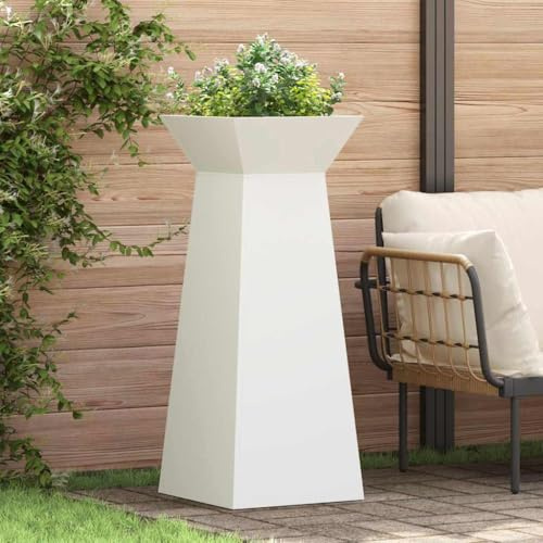 Lot de 2 parterres surélevés, jardinières, colonnes, en acier, blanc, 40 x 40 x 100 cm, pour terrasse, jardinerie, balcon