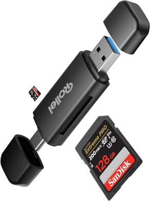 Rollei Lector Tarjetas SD y microSD 2 en 1 con USB 3.0 & USB C | SD Card Reader OTG Plug & Play Cardreader para Serie iPhone 17/16/15 Android Mac PC Tableta