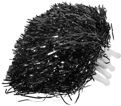 Kisangel Pompones de Animadora 10 Piezas Negros Mango Pequeño, Accesorios Reutilizables para Animación Deportiva y Equipo de Porristas, Pompones de Mano para Fiestas y Apoyo en Partidos