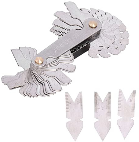 Juego de 4 calibres de paso de rosca, calibre de paso de rosca de acero inoxidable con 52 cuchillas y calibres centrales de 55° y 60° para la medición del ángulo de las