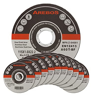 Arebos Dischi da taglio Ø 115 mm, 200 pezzi | adatti per acciaio, acciaio inossidabile, ferro, lamiera, metallo | Avanzamento e ritorno | EN 12413