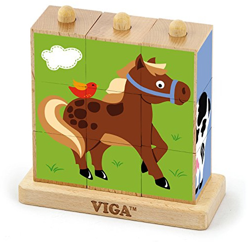 VIGA Toys – 50833 – impilabile Cube Puzzle – Animali della Fattoria – 9PCS