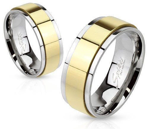 UrbanBijoux Bague Anneau Homme Femme Acier Bandeau plaqué Or rotative Spin - 50