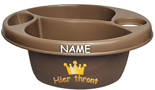 alles-meine.de GmbH Waschschüssel/Kinderwaschbecken - braun - Dunkelbraun Hier thront inkl. Name - Bieco - 3 Kammern - Baby - Putzeimer - Windeln Wickelschüssel - Windel Ba..