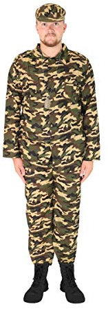 I LOVE FANCY DRESS DÉGUISEMENT SOLDAT HOMME D'ARMÉE POUR ADULTES - VESTE VERTE AVEC MOTIF CAMOUFLAGE + PANTALON ET CHAPEAU ASSORTIS - IDÉAL POUR SOIRÉES COSTUMÉE - TAILLE: XX-GRAND