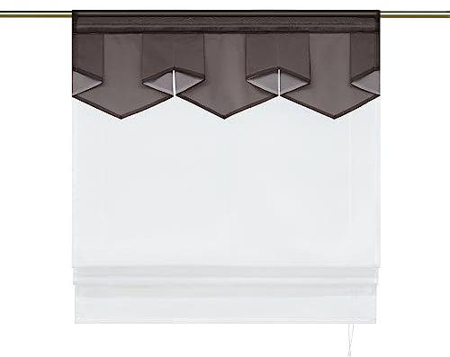 Joyswahl Voile Raffrollo Modernes Bändchenrollo mit farbigem Abschluss »Anita« Wohnzimmer transparent Gardinenschal mit Tunnelzug BxH 100x140cm Braun 1er Pack