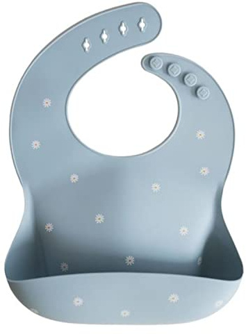 mushie Bavoir Bébé en Silicone | Bavoirs Imperméables Réglables | Bavoirs Faciles à Essuyer | 4 Tailles Réglables Avec Poches Avant Profondes | 100% Sans BPA et Phtalate | White Daisy