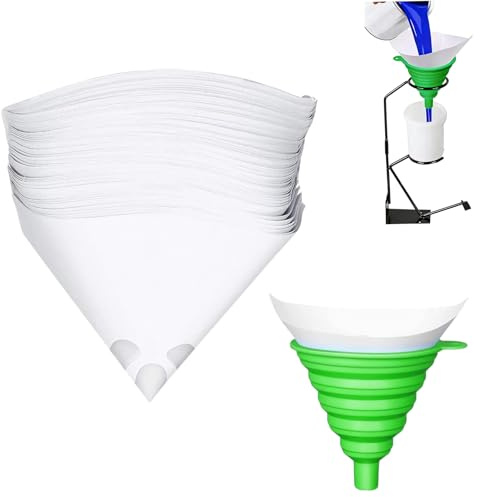 50 PCS Filtre À Peinture en Nylon, Filtre Papier Blanc, Filtres À Peinture Jetables en Papier, avec 1 Entonnoir Pliable en Silicone, pour Pistolets Pulvérisateurs (Vert)