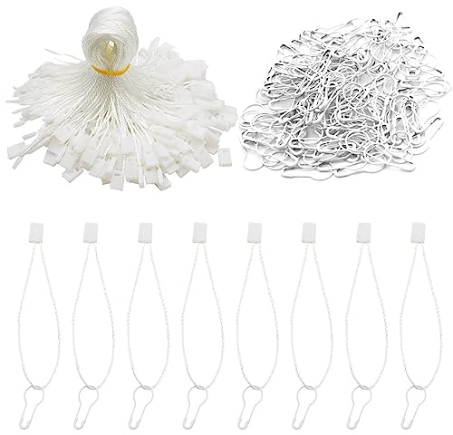 Hocansen 1000 Stück Nylonschnur und 1000 Stück Sicherheitsnadeln Metall Birnennadeln mit Tag Schnur für Kleidung Hängeetiketten,Geschenkanhänger (BQ+GS/White)