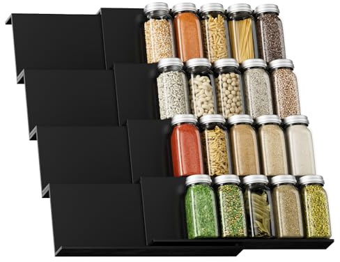 Exabang 8er-Set Gewürzregal Schublade Bambus, von 30cm bis 60cm Ausziehbar | Schwarz, Gewürz Organizer Schublade, Gewürze Sortieren Schublade, Aufbewahrung Gewürze Schublade, Für Küchen, Schrank