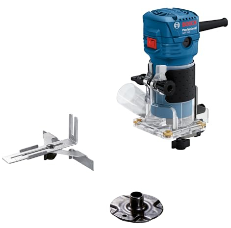 Bosch Professional Palm Router GLF 55-6 (motor giratorio de 550 W, 33.000 RPM, incluye 2 llaves, 1 recogida, guía paralela, rodillo de corte empotrado)