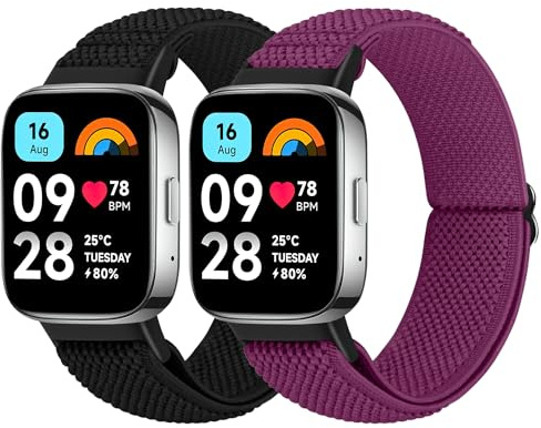 BTTNG Elastisches Armband kompatibel mit Xiaomi Redmi Watch 3 Active für Damen und Herren, Einstellbare Solo Loop Elastisches Armband Bequemes Sport Ersatzarmband für Redmi Watch 3 Active, 2 Stück