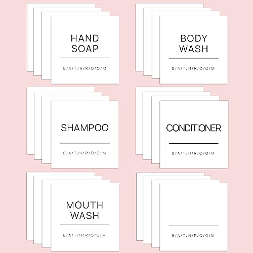 KSIWRE 24 etichette da bagno per bottiglie, etichette impermeabili per dispenser di sapone per mani, shampoo e balsamo, etichette adesive per organizzazione del bagno (bianco)