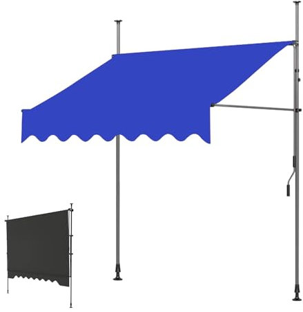 LXRHLIKG Manuell Klemmmarkise, Klemm Markise Einziehbar mit Kurbel, UV- und Wasserbeständigem Stoff und Stahlrahmen (Color : Blue, Size : 118in/300cm)