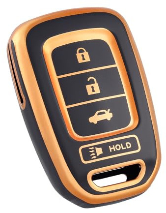 OFF WE GO for Honda Key Fob Cover, Soft TPU Protection Key Fob Case Compatible with Honda Accord Civic CR-V LX Crosstour Fit HR-V Car Key Fob Holder Accessories (Gold Black)